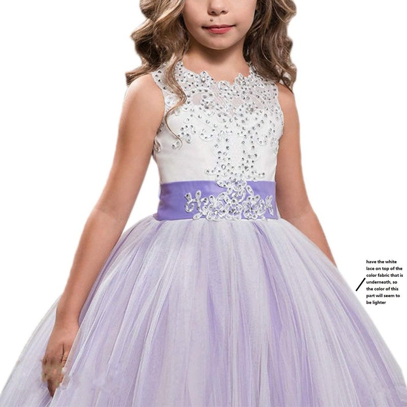 WDE Princess Lilac Long Girls Pageant Dresses Kids Prom Puffy Tulle Ball Gown, 01lilac, 8 - Image 2